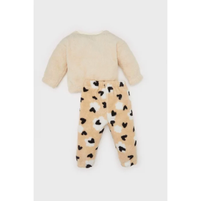 B3133 2li Takım Kalp Desenli Pelüş Sweatshirt Beli Lastikli Alt