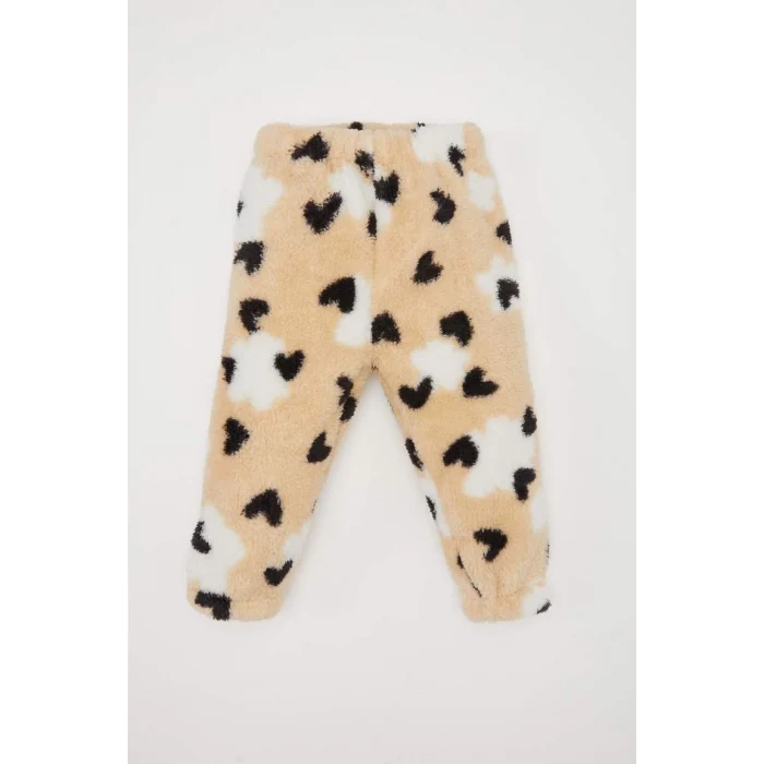 B3133 2li Takım Kalp Desenli Pelüş Sweatshirt Beli Lastikli Alt