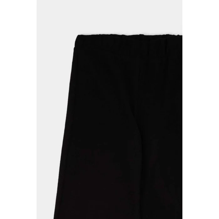 B4311 Relax Fit Beli Lastikli Selanik Kumaş Basic Düz Triko Siyah Pantolon