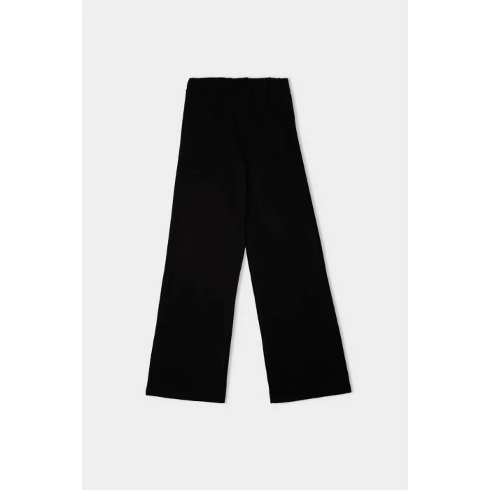 B4311 Relax Fit Beli Lastikli Selanik Kumaş Basic Düz Triko Siyah Pantolon