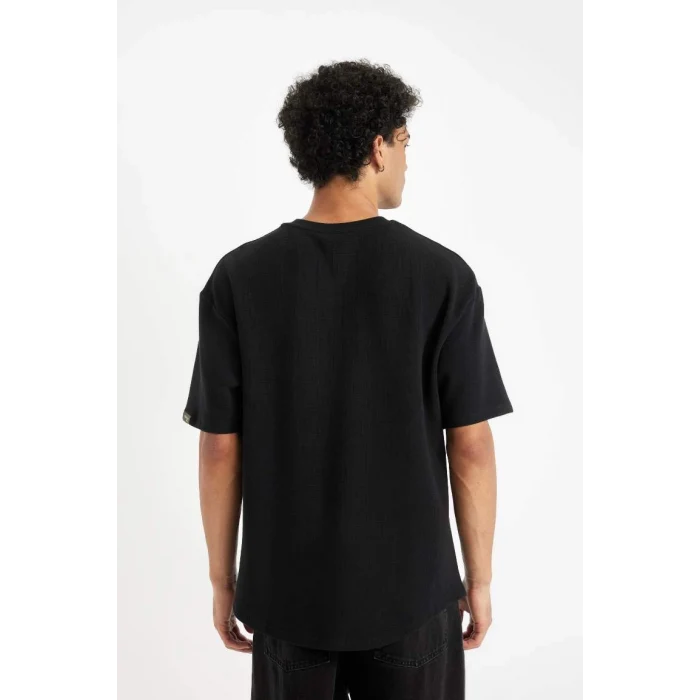 B4443 Comfort Regular Fit Rahat Kesim Bisiklet Yaka Waffle Kumaş Pamuklu Kısa Kollu Basic Düz Tişört