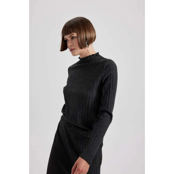 B4767 Straight Fit Normal Yırtmaçlı Bel Fitilli Kaşkorse Midi Etek