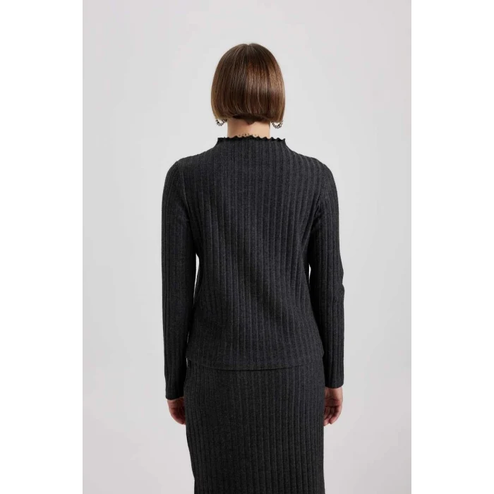 B4767 Straight Fit Normal Yırtmaçlı Bel Fitilli Kaşkorse Midi Etek