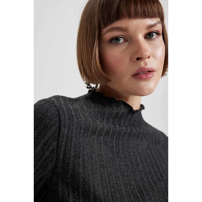 B4767 Straight Fit Normal Yırtmaçlı Bel Fitilli Kaşkorse Midi Etek