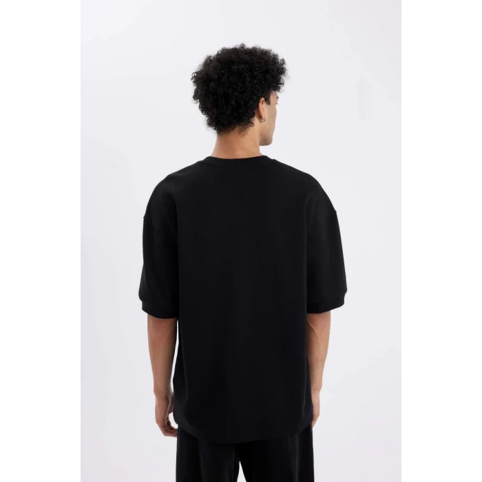 B4844 Loose Fit Bisiklet Yaka Ağır Kumaş Pamuklu Kısa Kollu Basic Düz Tişört