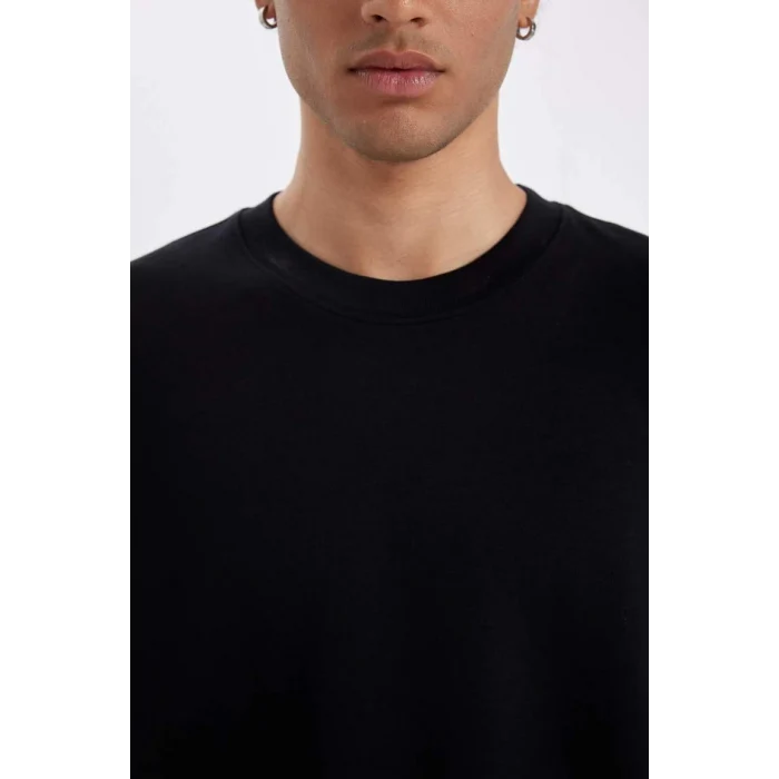 B4844 Loose Fit Bisiklet Yaka Ağır Kumaş Pamuklu Kısa Kollu Basic Düz Tişört