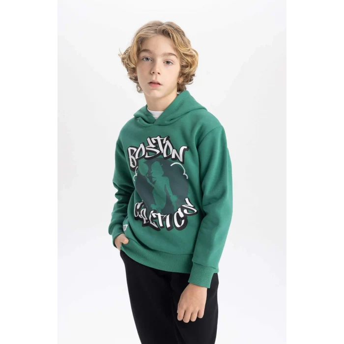 B4909 Boston Celtics Kapüşonlu Kalın Sweatshirt