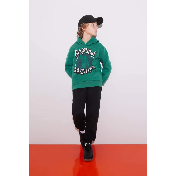 B4909 Boston Celtics Kapüşonlu Kalın Sweatshirt