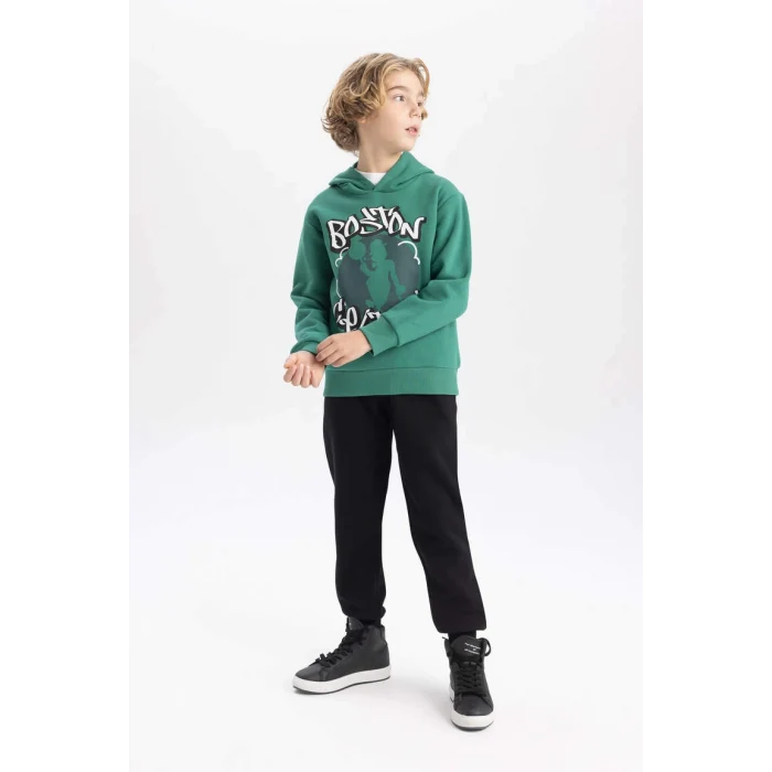 B4909 Boston Celtics Kapüşonlu Kalın Sweatshirt
