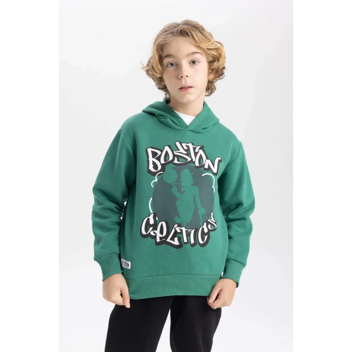 B4909 Boston Celtics Kapüşonlu Kalın Sweatshirt