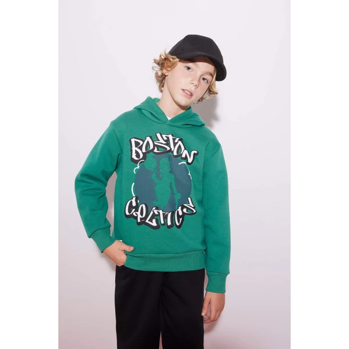 B4909 Boston Celtics Kapüşonlu Kalın Sweatshirt