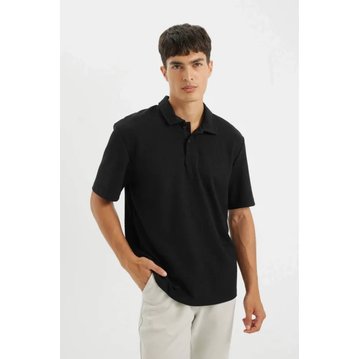 B4939 New Regular Fit Basic Düz Kısa Kollu Polo Tişört