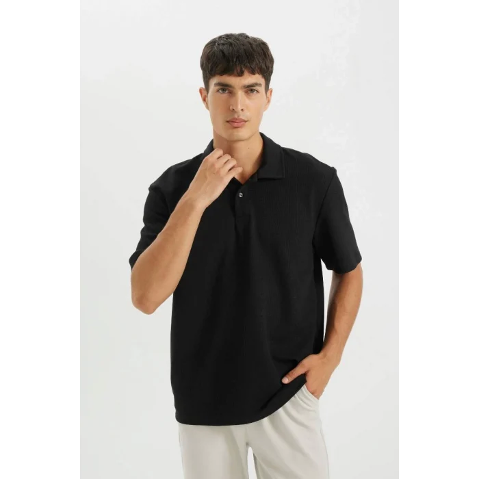 B4939 New Regular Fit Basic Düz Kısa Kollu Polo Tişört