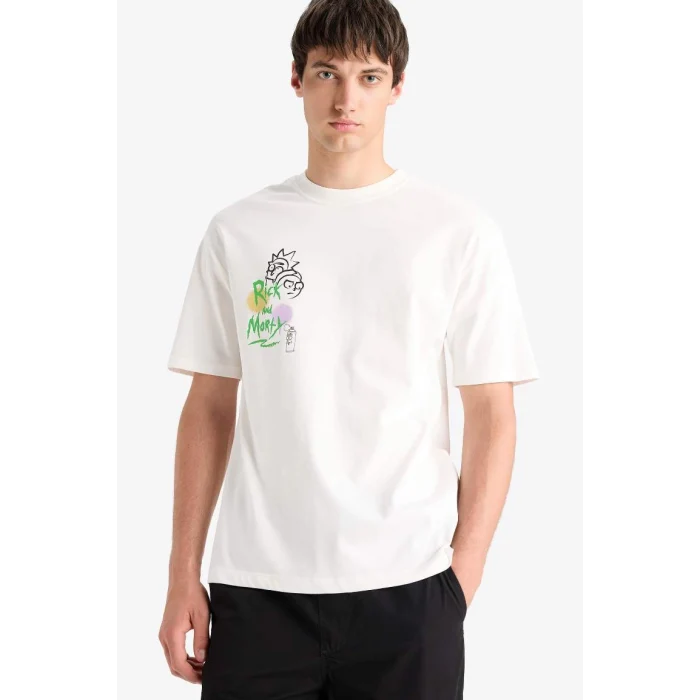 Defacto %100 Pamuk Rick and Morty Comfort Regular Fit Rahat Kalıp Bisiklet Yaka Kısa Kollu Tişört