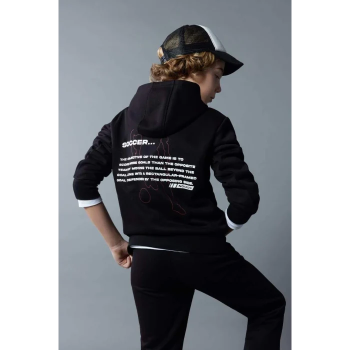 B5945 Kapüşonlu Baskılı Kalın Sweatshirt