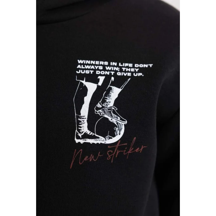 B5945 Kapüşonlu Baskılı Kalın Sweatshirt