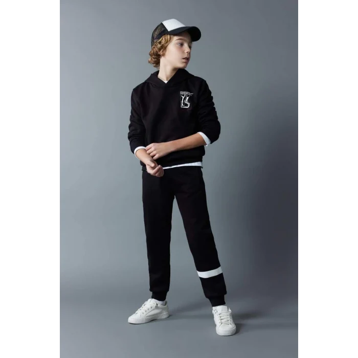 B5945 Kapüşonlu Baskılı Kalın Sweatshirt