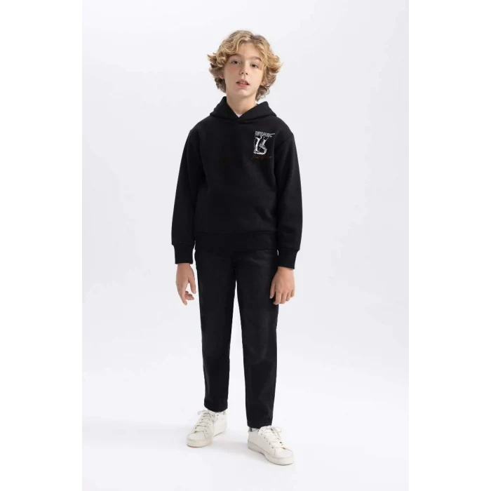 B5945 Kapüşonlu Baskılı Kalın Sweatshirt