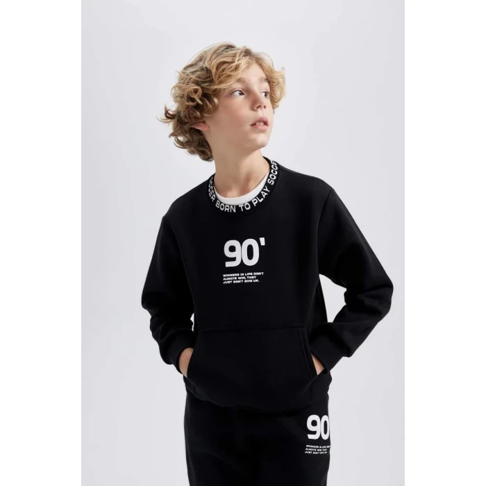 B5947 Baskılı Bisiklet Yaka Kalın Sweatshirt