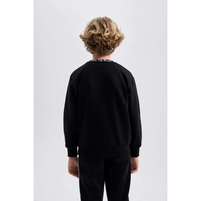 B5947 Baskılı Bisiklet Yaka Kalın Sweatshirt