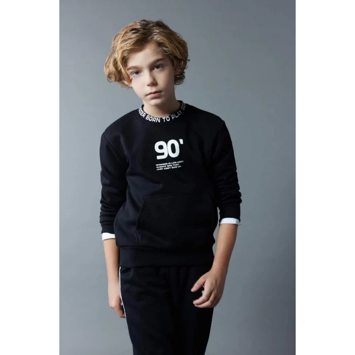 B5947 Baskılı Bisiklet Yaka Kalın Sweatshirt