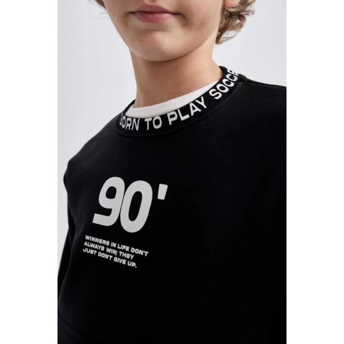 B5947 Baskılı Bisiklet Yaka Kalın Sweatshirt