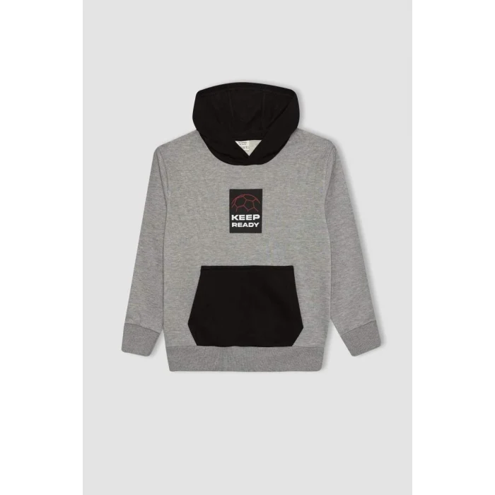 B5948 Baskılı Kapüşonlu Kalın Sweatshirt