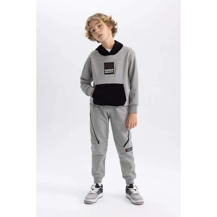 B5948 Baskılı Kapüşonlu Kalın Sweatshirt