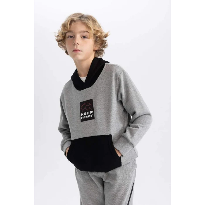 B5948 Baskılı Kapüşonlu Kalın Sweatshirt