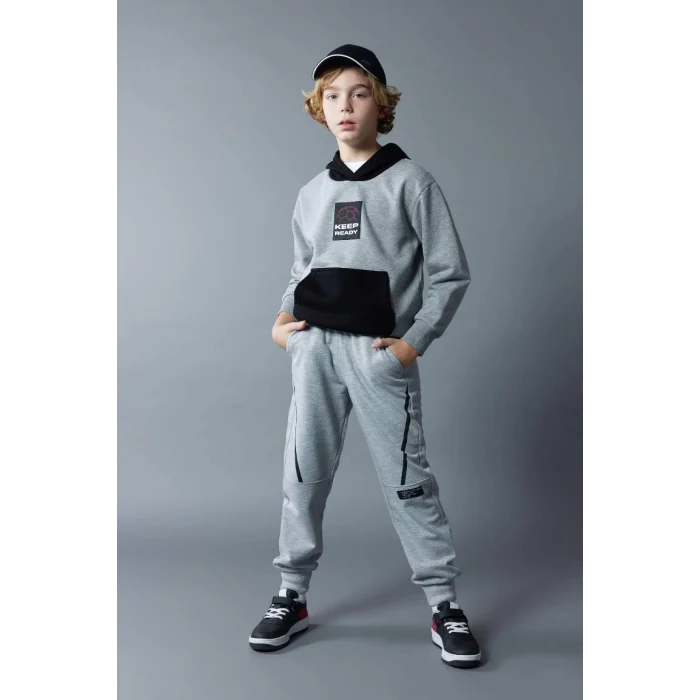 B5948 Baskılı Kapüşonlu Kalın Sweatshirt