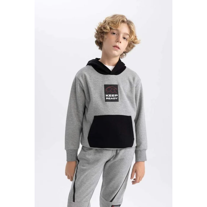 B5948 Baskılı Kapüşonlu Kalın Sweatshirt