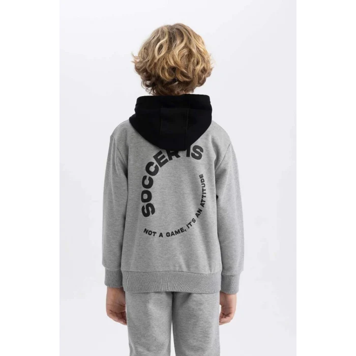 B5948 Baskılı Kapüşonlu Kalın Sweatshirt