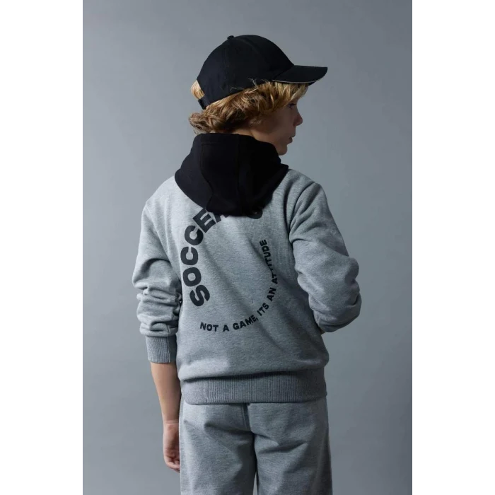 B5948 Baskılı Kapüşonlu Kalın Sweatshirt