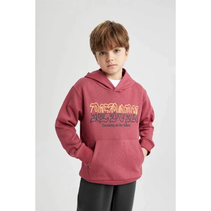 B6312 Baskılı Kapüşonlu Kalın Sweatshirt