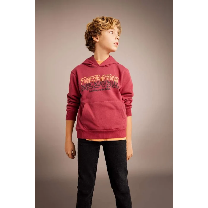 B6312 Baskılı Kapüşonlu Kalın Sweatshirt