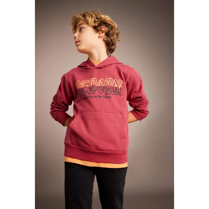 B6312 Baskılı Kapüşonlu Kalın Sweatshirt