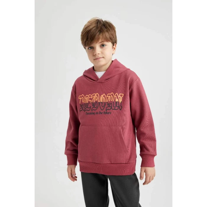 B6312 Baskılı Kapüşonlu Kalın Sweatshirt