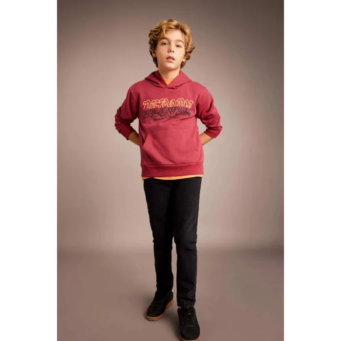 B6312 Baskılı Kapüşonlu Kalın Sweatshirt