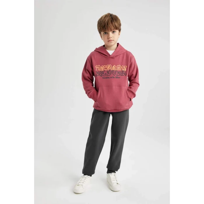 B6312 Baskılı Kapüşonlu Kalın Sweatshirt