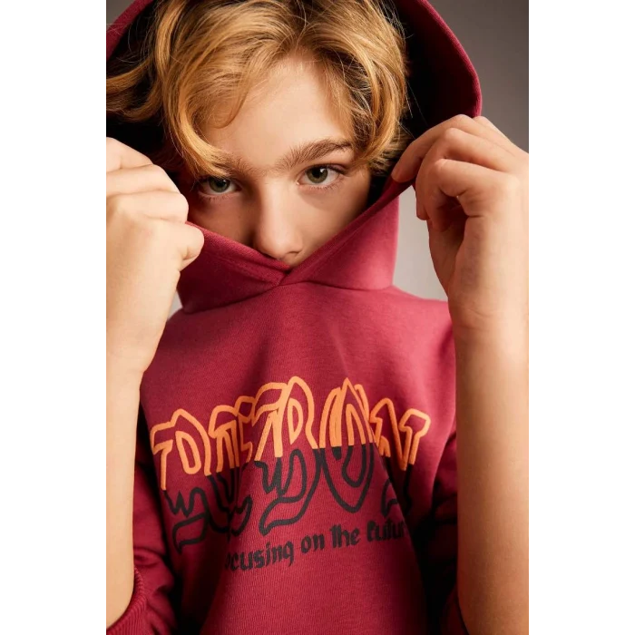 B6312 Baskılı Kapüşonlu Kalın Sweatshirt