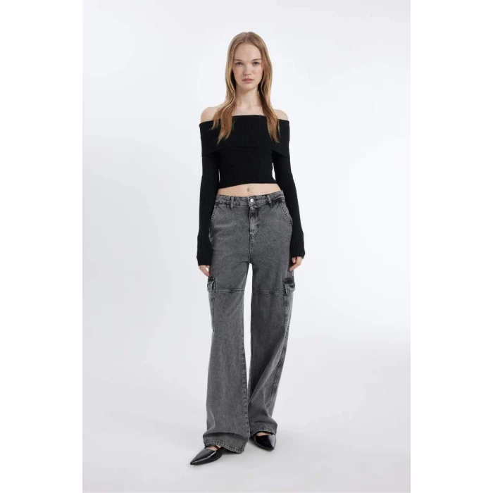 B6537 Coool Slim Fit Dar Kesim Açık Omuz Basic Düz Triko Kazak