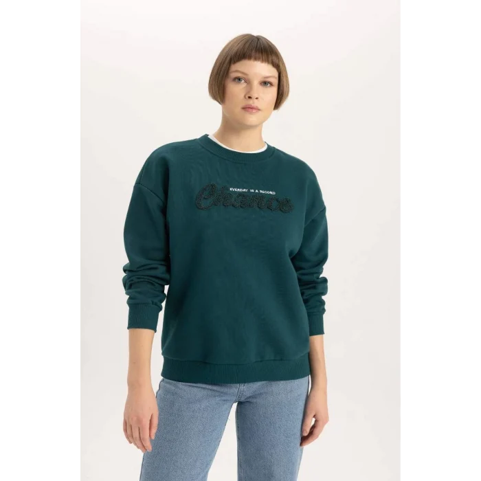 B6586 Relax Fit Bisiklet Yaka Kalın Sweatshirt