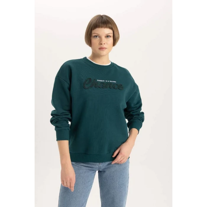 B6586 Relax Fit Bisiklet Yaka Kalın Sweatshirt