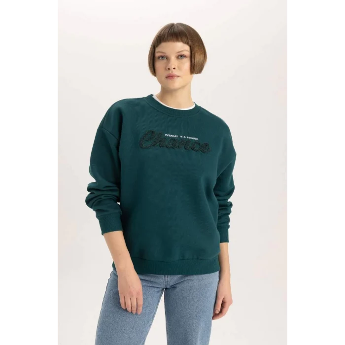 B6586 Relax Fit Bisiklet Yaka Kalın Sweatshirt