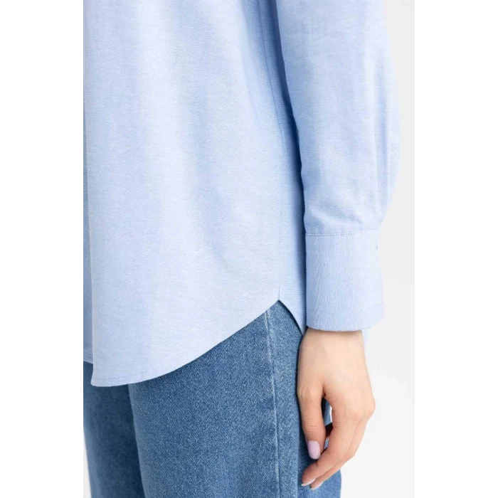 B8309 Relax Fit Gömlek Yaka Oxford Uzun Kollu Basic Düz Gömlek Tunik