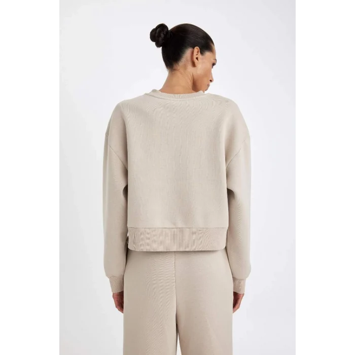 B8568 Boxy Fit Bisiklet Yaka Kalın Basic Düz Sweatshirt