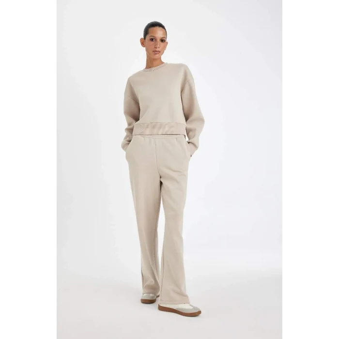 B8568 Boxy Fit Bisiklet Yaka Kalın Basic Düz Sweatshirt