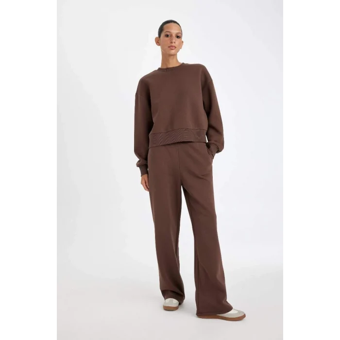 B8568 Boxy Fit Bisiklet Yaka Kalın Kumaş Düz Sweatshirt