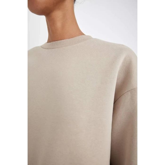 B8568 Boxy Fit Bisiklet Yaka Kalın Basic Düz Sweatshirt