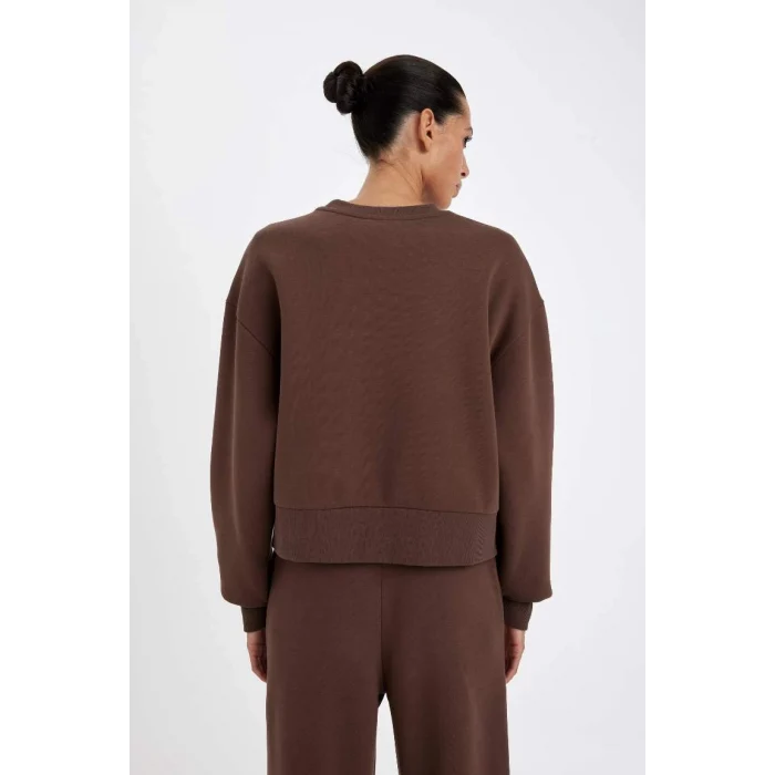 B8568 Boxy Fit Bisiklet Yaka Kalın Kumaş Düz Sweatshirt